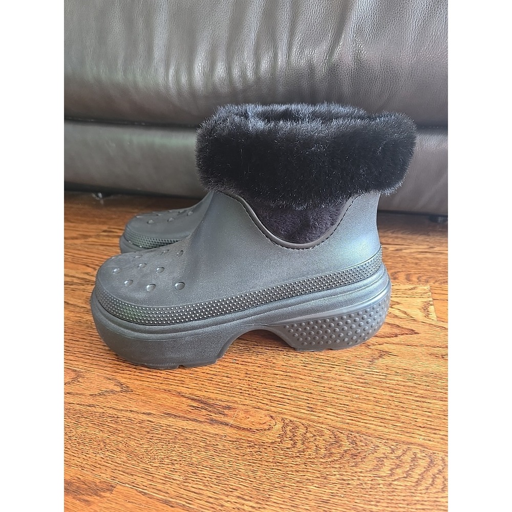 NEW CROCS Stomp Faux Fur Trim Lined Boots Unisex M10/W10l2 208718 Black Winter - Picture 4 of 8